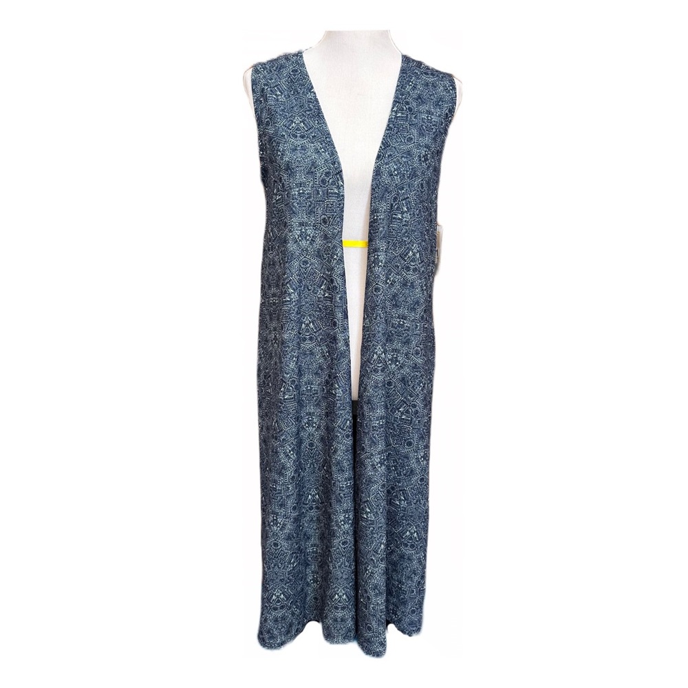 LuLaRoe Joy Size Small Navy Blue and White Long Vest Duster
